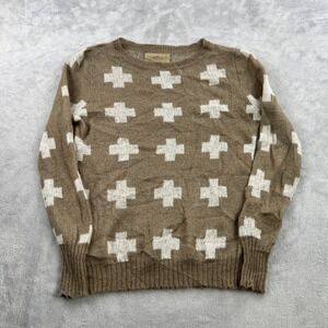Press Mohair Blend Cross Knit Sweater L Brown Women Grunge Indie Boho Pullover